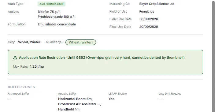Aviator Xpro aquatic buffer zone 5 m with a horizontal boom, LERAP eligible, low drift nozzles not compulsory